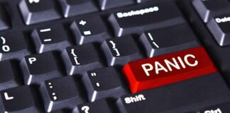 Keyboard with red "Panic" button.