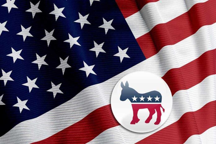 10885666 featured image United States flag with Democratic Party donkey symbol.