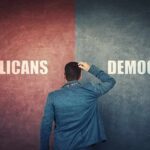 Person choosing between Republicans and Democrats.