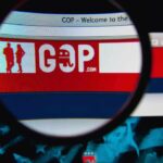 Magnifying glass on GOP website logo on screen