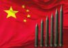 Missiles in front of Chinese flag background