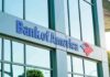 Bank of America logo on glass building.