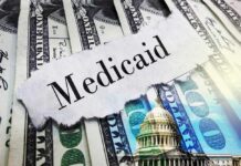 Medicaid text over cash and capitol building