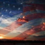 Massive Power Shift: US Targets ‘Anti-American’ Beliefs A sunset with an overlay of the American flag and dramatic clouds