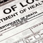 Close-up of a California death certificate document
