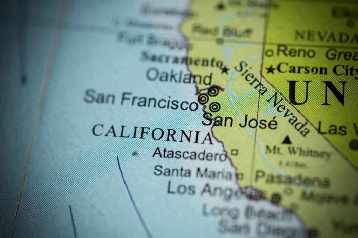 Close-up of California map showing major cities.