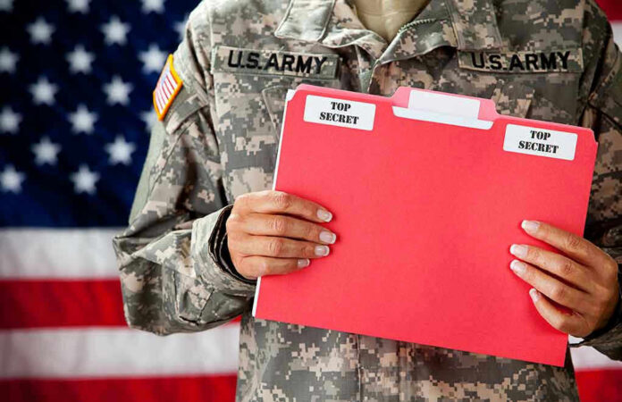 177221078 U.S. Army soldier holds a Top Secret folder.
