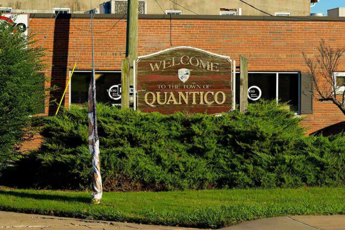 2047401338 Welcome to the Town of Quantico sign.