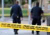 Church Parking Lot Arsenal Stuns Cops Police officers walking past caution tape at a crime scene
