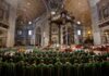 Pastoral Spin or Quiet Revolution? Clergy in green vestments gather under a grand baroque canopy in a vast cathedral