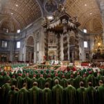 Pastoral Spin or Quiet Revolution? Clergy in green vestments gather under a grand baroque canopy in a vast cathedral