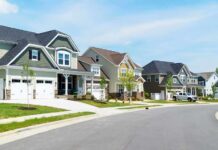 Suburban street with modern two-story houses