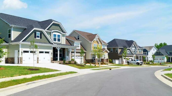 Suburban street with modern two-story houses
