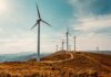 Wind turbines on a sunny hillside