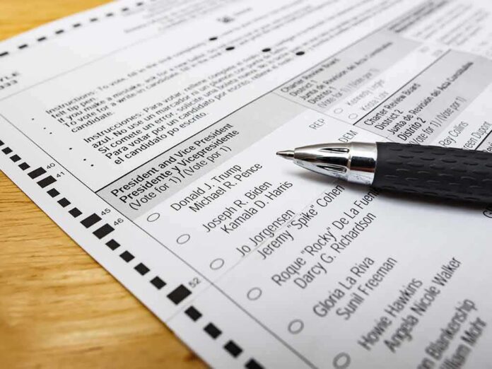 Ballot paper with pen on wooden surface