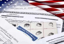 Deported Killer Returns—Again U.S. immigration and naturalization documents with American flag