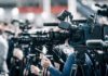 Chills At The Pentagon Memorial Broadcast cameras on tripods at a press event