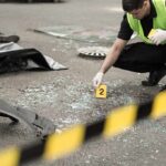 Major Incident Near U.S. Base Forensic investigator marking evidence at crash scene