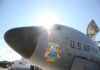 U.S. Air Force aircraft nose with sun flare