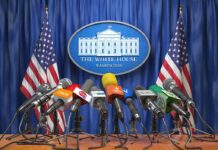 Trump Threatens Media OBLIVION Press microphones at a White House briefing podium