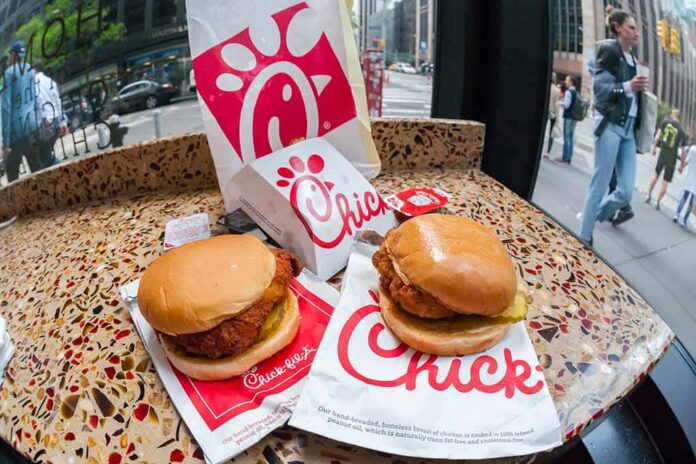 Chicken sandwiches on a speckled countertop by a window