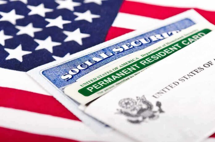 shutterstock_146169356 U.S. documents including Social Security card and Permanent Resident Card