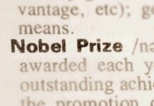 Nobel Prize text highlighted in a dictionary