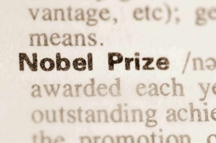 Nobel Prize text highlighted in a dictionary
